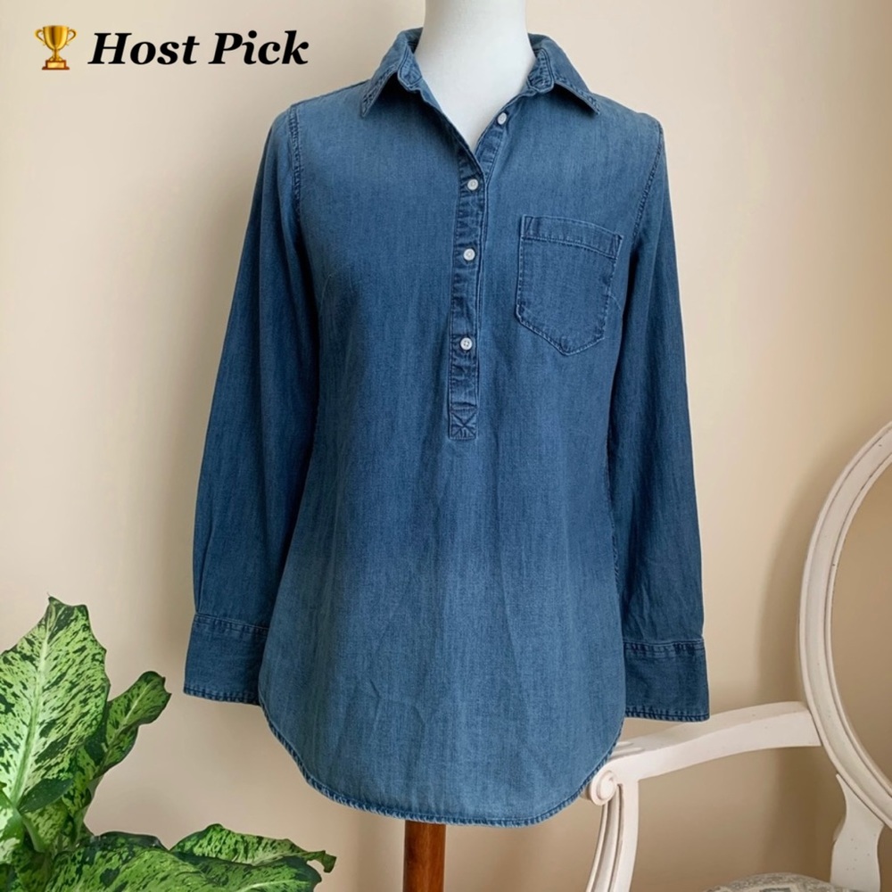 Merona Half Button Chambray Long Sleeve Top
